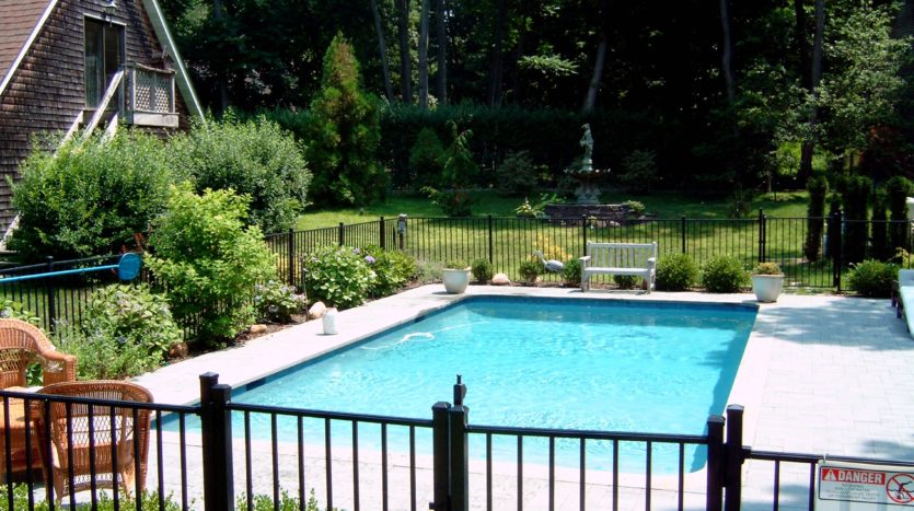 An enclosed swimming pool area of a property
